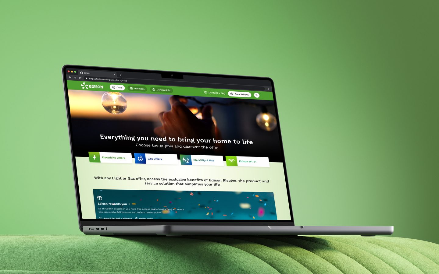 The Risolve offer on the Edison site: the supply first, the services opening around it.
